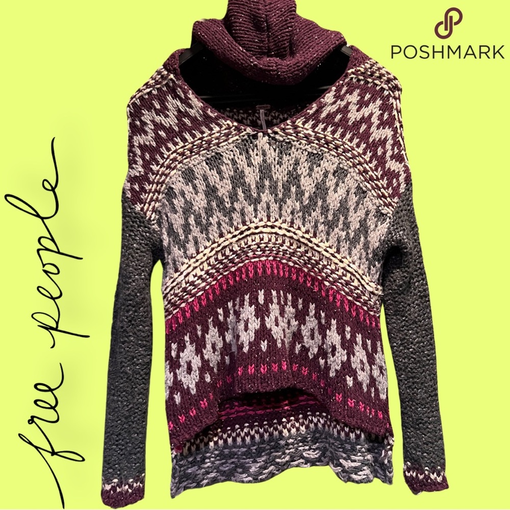 Free People (Sm) oversized crochet hoodie boho style sweater